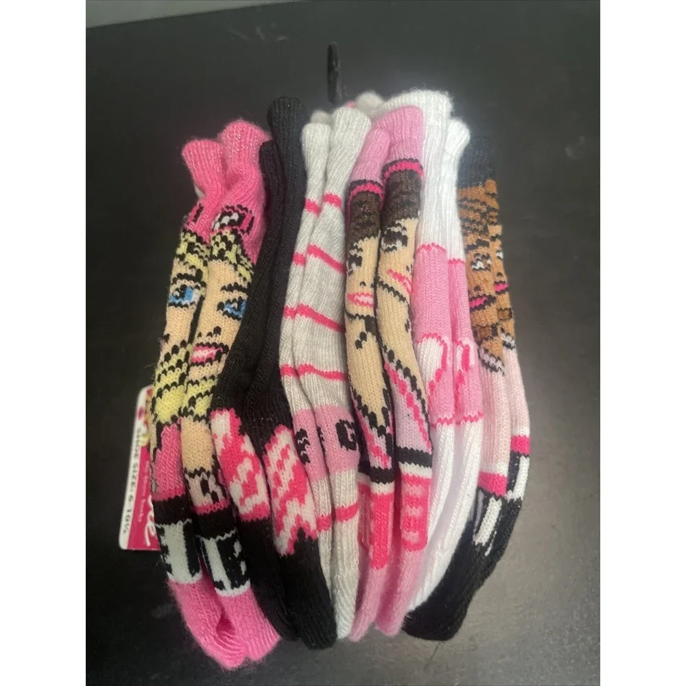 Official Barbie Merch Kids No Show Socks Size S 6-10 1/2 Glitter 6 Pairs Pink